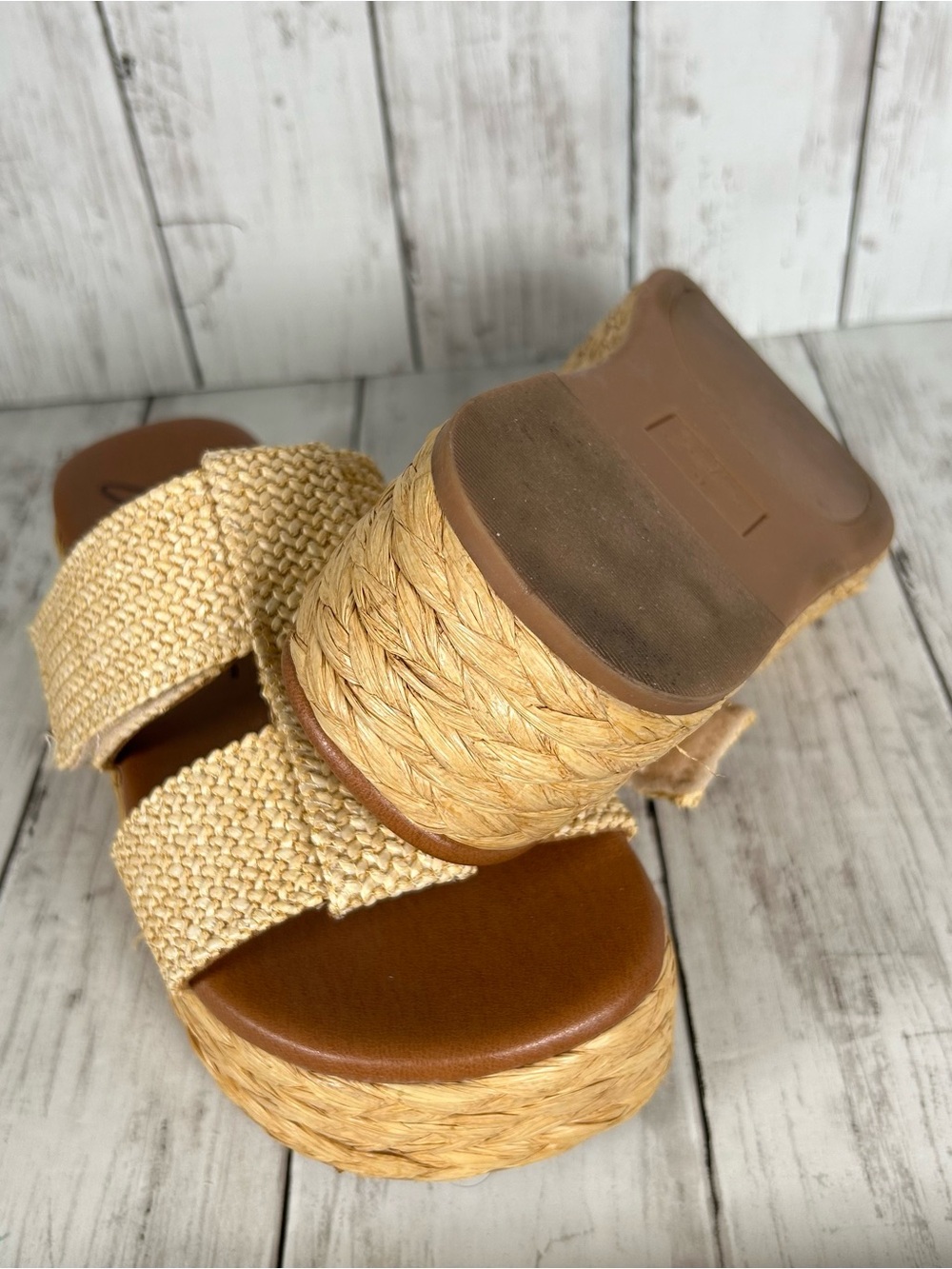 Zodiac Woven Raffia Wedge Slide Sandals Strap Accent Natural 9 - Picture 6 of 6